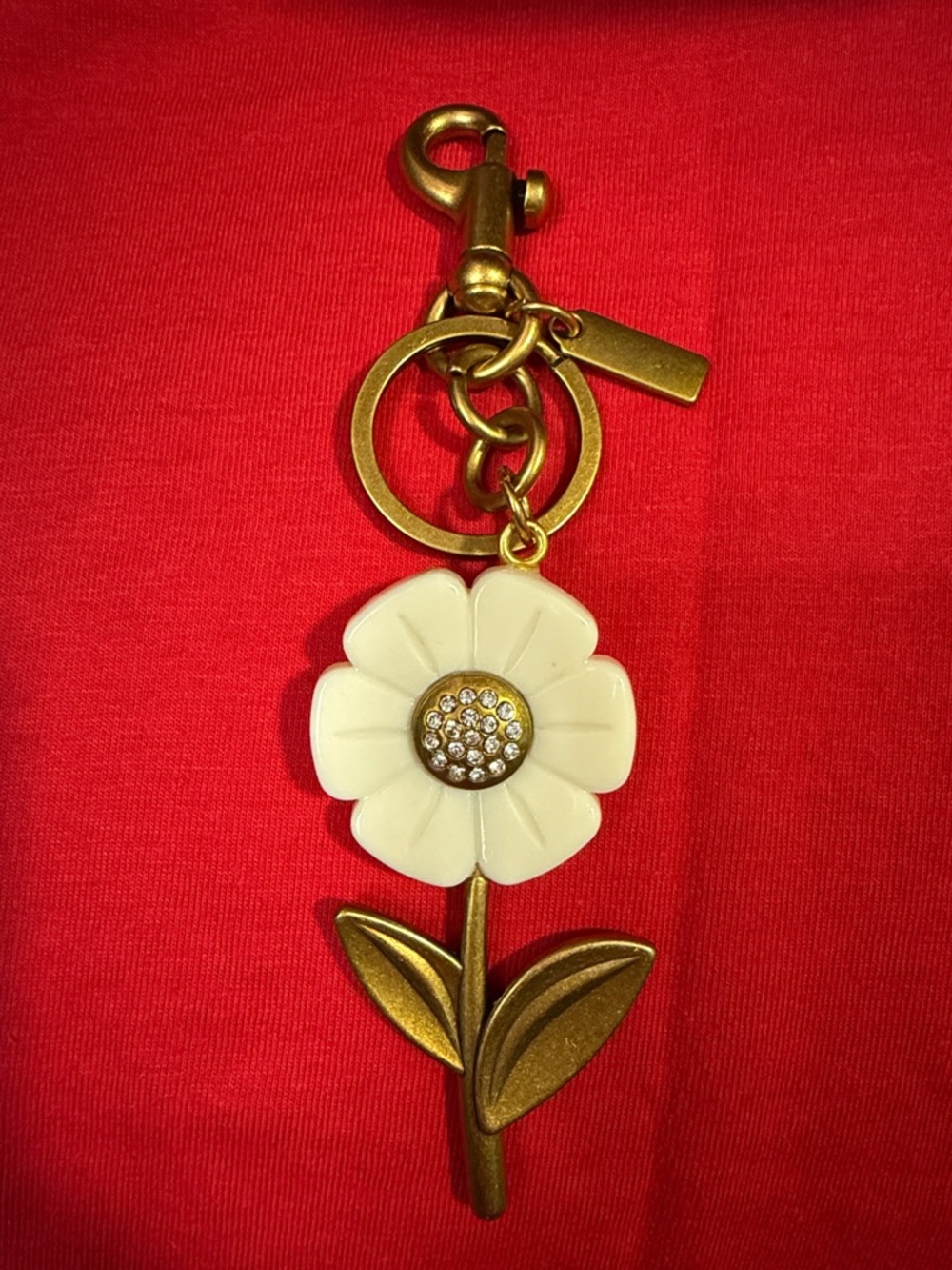 White Flower Crystal Keychain Bag Charm - Women Accessories